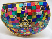 Multicolor Mosaic Stone Metal Clutch Purse