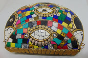 Multicolor Mosaic Stone Metal Clutch Purse