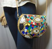 Multicolor Mosaic Stone Metal Clutch Purse
