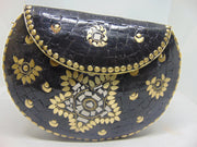 Metal Black Mosaic Stone Clutch Purse