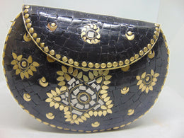 Metal Black Mosaic Stone Clutch Purse