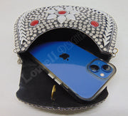 Red Resin stone Siver Metal Clutch gold  Bag