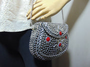 Red Resin stone Siver Metal Clutch gold  Bag