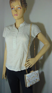 slim Rectangle  horizontal Pearls Chips clutch