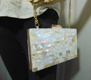 slim Rectangle  horizontal Pearls Chips clutch