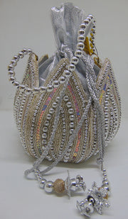 Wristlet Golden & silver sequence Bridal Potli Bag