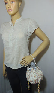 Wristlet Golden & silver sequence Bridal Potli Bag