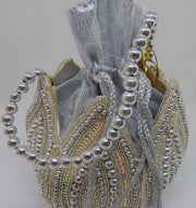 pearl golden &silver bead Bridal Potli Bag