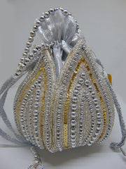 pearl golden &silver bead Bridal Potli Bag
