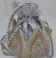 pearl golden &silver bead Bridal Potli Bag
