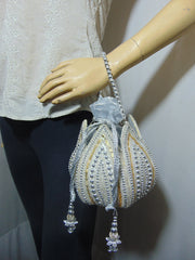 pearl golden &silver bead Bridal Potli Bag