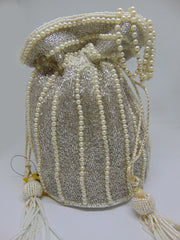 silver tubuar bead Bridal Potli Bag