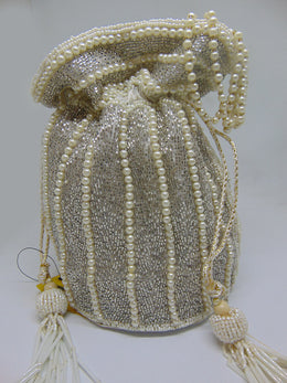 silver tubuar bead Bridal Potli Bag