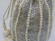 silver tubuar bead Bridal Potli Bag