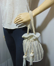 silver tubuar bead Bridal Potli Bag