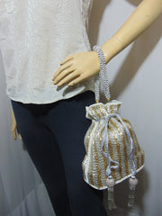 silver golden bead Bridal Potli Bag