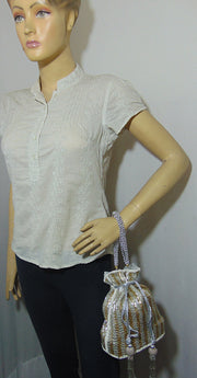 silver golden bead Bridal Potli Bag