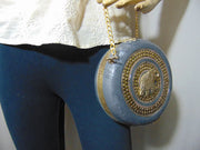Brass decoration round shape box clutch purse