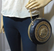 Metaliic black Brass round box clutch purse