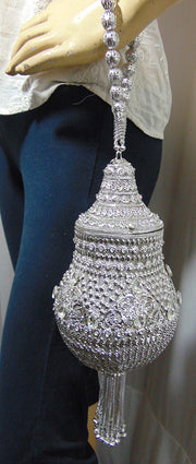 Metal mesh Crystals and rhinestones clutch bag