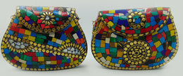 Multicolor Mosaic stone metal bag