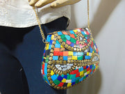 Multicolor Mosaic stone metal bag
