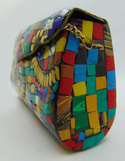Multicolor Mosaic stone metal square bag