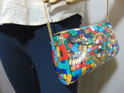 Multicolor Mosaic stone metal square bag
