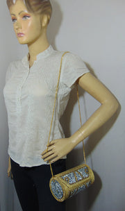 Cylinder Round Stone Metal bag clutch