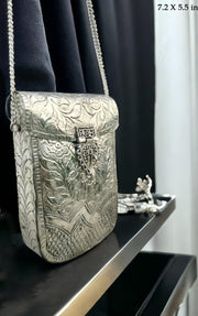 Rectangle Round edge silver box moblie phone clutch