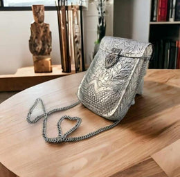 Rectangle Round edge silver box moblie phone clutch