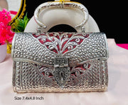 Metal Handle silver Clutch Bag with meena work