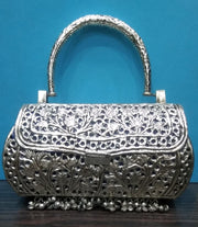 Handmade Handcrafted Antique Silver Metal Clutch