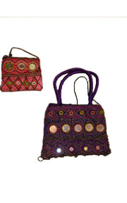 SATIN MIRROR WORK LADIES HAND  BAG