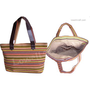 LEATHER HANDLE COTTON HANDLOOM LADIES BAG