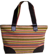 LEATHER HANDLE COTTON HANDLOOM LADIES BAG