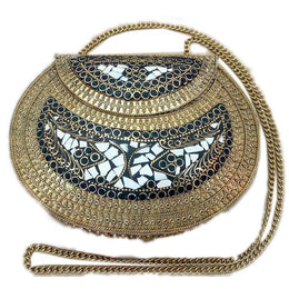 HANDMADE VINTAGE ETHNIC METAL CLUTCH CUM SLING BAG