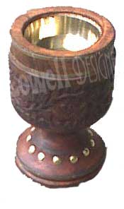 LARGE WOODEN & BRASS CHARCOAL INCENSE CONE BURNER HOLDER WARMER