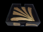 LEAF DESIGN HAND PAINTED WOODEN COASTER SET