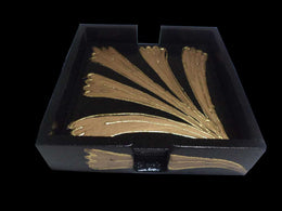 LEAF DESIGN HAND PAINTED WOODEN COASTER SET