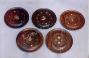 WOOD ROUND ASH CATCHER BRASS INLAY