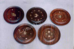 WOOD ROUND ASH CATCHER BRASS INLAY