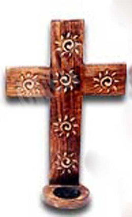 CROSS STICK WOODEN CANDLESTICK  HOLDER
