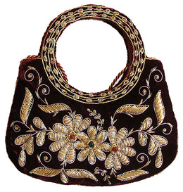 ZARI EMBROIDERY VELVET HAND BAG