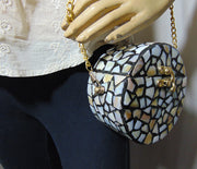 Round Mop Inlay Resin Clutch Purse
