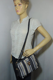 Women Ikat and Vegan Leather Shoulder Bag