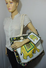 Elephant Print Large Tote bag with coin pouch