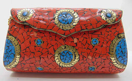Rectangle Mosaic Metal Box Clutch Bag