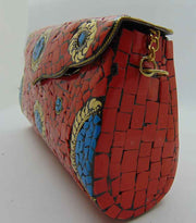 Rectangle Mosaic Metal Box Clutch Bag