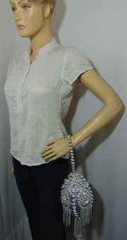 Metal mesh Crystals and rhinestones clutch bag